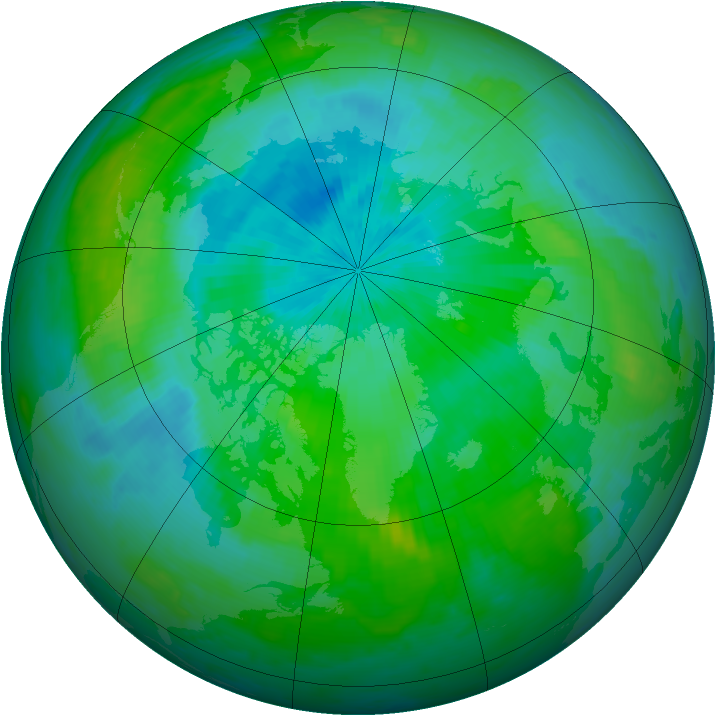 Arctic ozone map for 25 August 1999